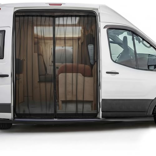 Datanly Van Sliding Door Bug Screen for Camping, Magnetic Mosquito Net for Campervan, Breathable Privacy Screen with Zipper Compatible with Sprinter Transit Promaster Vans(Large, 83 x 60 Inch,Black)