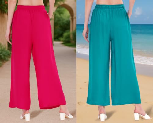 Image of Buy That Trendz Palazzo Pants for Women Rayon Elasticated Regular Fit Flared Wide Leg M to 6XL Pack of 2