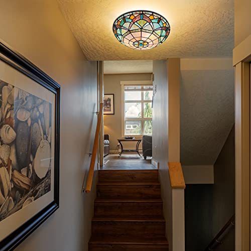 Artzone Tiffany Ceiling Lights, Stained Glass Ceiling Light 3-Lights 16 Inch Tiffany Flush Mount Ceiling Light For Bedroom Dining Living Room Entryway Foyer thumb #3