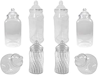 8 Assorted Empty Retro Plastic Sweet Jars for Candy Buffet - Just add Sweets (Clear Bobble Lid)