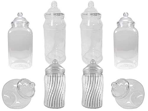 8 tarros de plástico retro vacíos surtidos para dulces buffet - sólo tienes que añadir dulces (tapa transparente Bobble) Cover