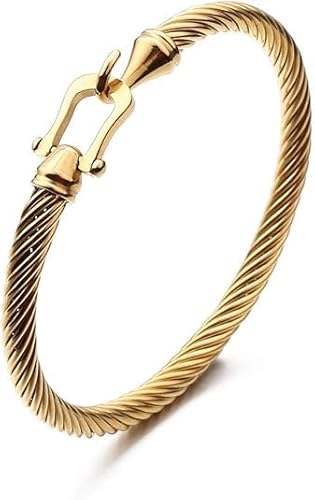 Tiyad Stainless Steel Cable Bracelets for Women Twisted Cable Bracelet with Hook Clasp Fashion Link Bracelets for Cuff Bangles (Golden)