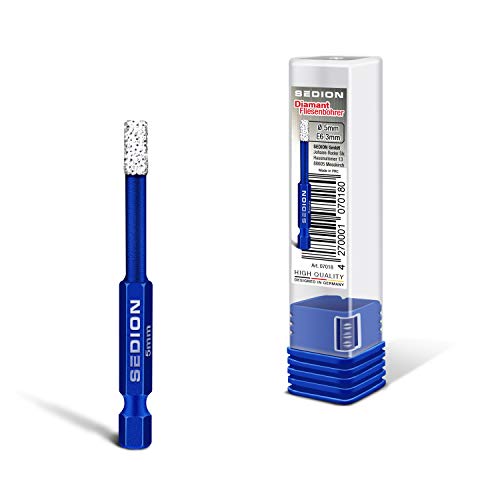 SEDION ® Taladro para baldosas 5mm hexágono E 6.3 - Taladro para perforar baldosas duras - Taladro de diamante 5 mm - Sedion calidad premium diamantes de alta calidad - compatible con Bosch Makita Cover