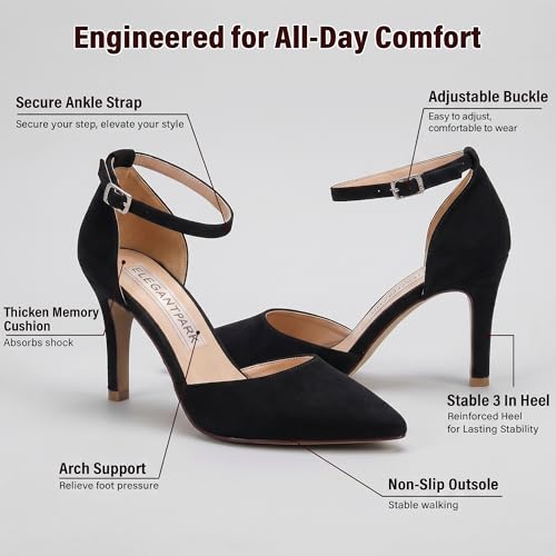 Image of ELEGANTPARK Heels for Women Pointed Toe High Heel Pumps Satin Ankle Strap Wedding Bridal Evening Party Dress Shoes