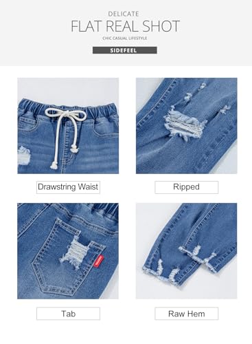 Sidefeel Women's Zimbaplatinum Drawstring Jeans High Waisted Ripped Boyfriend Pull On Denim Joggers Trousers4