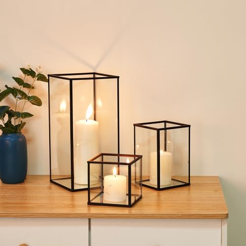 Phosphor PH-FD-BLACK-NEW-SMALL-3PCS Glass Hurricane Candle Holder Set Of 3 Pcs Black Hurricane Candleholders thumb #2