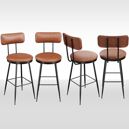 Juego de 4 Taburetes de Bar,Taburete Alto con Respaldo Sillas Altas de Cocina Banquetas Cocina Altas Taburetes Altos Tapizados Bar Stools Set of 4,Tapizados de Pu,Para Cocina, Salón, Bar (Marrón, 4pc)