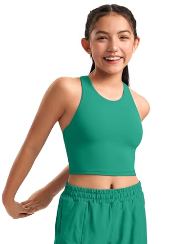 Image of CRZ YOGA Girls Butterluxe Double Lined Crop Tank | Dance, Extremely Soft, Tight Fit, High Neck, Athletic, Sleeveless Tops for Teen
