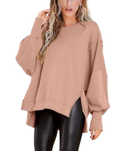 Image of BWQ Womens Oversized Sweatshirt Crewneck Long Sleeve Shirts Pullover Sweatshirts S-2XL