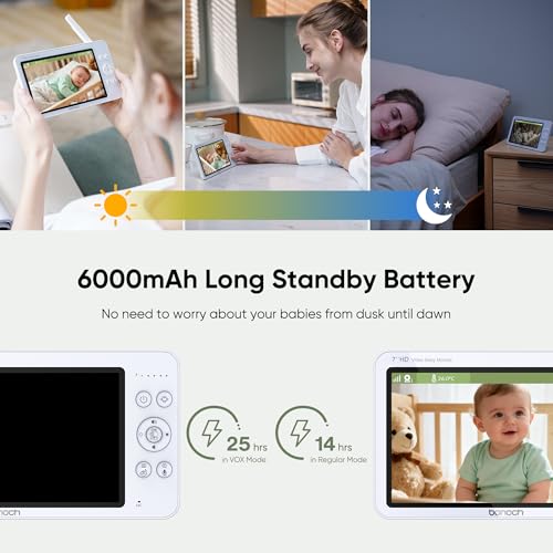 Image of bonoch 2026 Upgraded V2.0 Baby Monitor No WiFi, 7 inch 1080P MegaView Video Monitor with Camera and Audio, Sleep /Crying /Motion Detection, 6000mAh Battery, VOX Mode, Night Vision, Hack Proof, White Noise