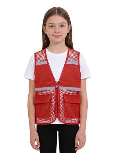 JEATHA Chaleco De Seguridad Niños De Malla Transpirable Chaleco Reflectante De Alta Visibilidad Ropa De Actividades De Voluntariado Rojo 5-6 años