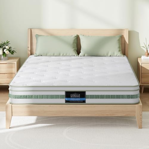 Giselle Double Mattress, 20cm Thickness, Mattress in a Box, Green Tea Foam Hybrid Matress for Motion Isolation, Soft and Comfortable, Pressure Relief,Medium Firm Support
