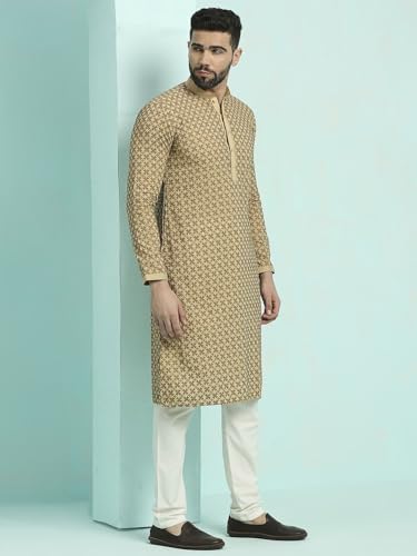 Image of Rajubhai Hargovindas Men's Chikankari Embroidered Cotton Kurta (Ches)