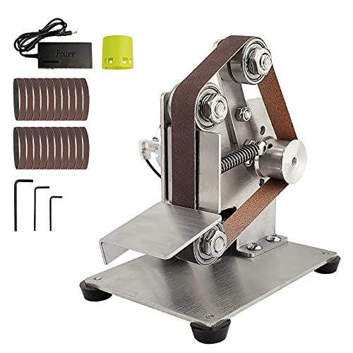 ATOLS 33Ã—15mm Mini Belt Sander Electric Sanding Polishing Grinding Machine, Knife Apex Edge Sharpener, 7 Adjustable Speed Belt Grinder with 20PCS Abrasive Belts for DIY Woodworking,Metal,Knife Making