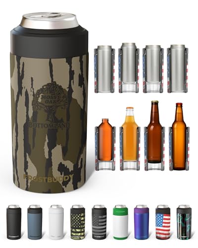 Image of Frost Buddy Universal Can Cooler - Fits all - Stainless Steel Can Cooler for 12 oz & 16 oz Regular or Slim Cans & Bottles - Stainless Steel (Mossy Oak Bottomland)