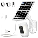 Solar Panel and 2-in-1 Wall Mount for Ring Cam, 6W Solar Charger Compatible with R-ing Spotlight Pro/Plus & Stick Up Cam Battery Models, Weatherproof Cable with USB-C and Ring Barrel Plug