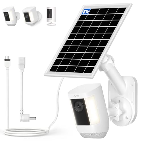Image of Solar Panel and 2-in-1 Wall Mount for Ring Cam, 6W Solar Charger Compatible with R-ing Spotlight Pro/Plus & Stick Up Cam Battery Models, Weatherproof Cable with USB-C and Ring Barrel Plug