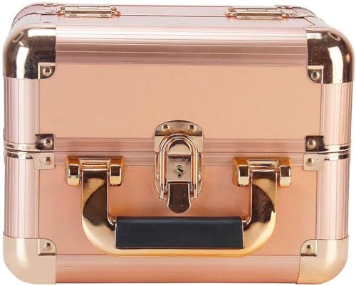 Image of Adson Professional Makeup Box Cosmetics Case Jewelry Organiser Vanity Make Up Storage Box Beauty Train Case Lockable with Keys (Metallic Dusty Rose Gold)