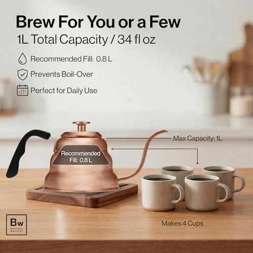 Image of Barista Warrior Gooseneck Kettle, 1L Pour Over Kettle, Copper