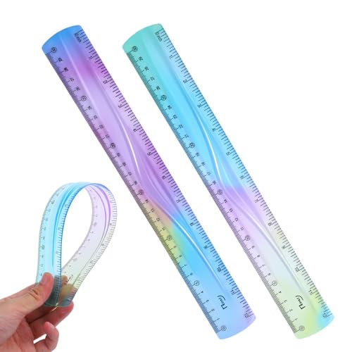 2 Stück Flexibles Lineal 30 cm Biegsame Schullineale Farbverlauf Kunststofflineal mit Zoll und Zentimetern für Schule Klassenzimmer Büro
