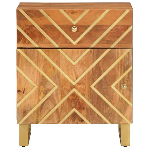 Table de chevet manguier marron noir 50x33x60 meuble de rangement chambre table d'appoint