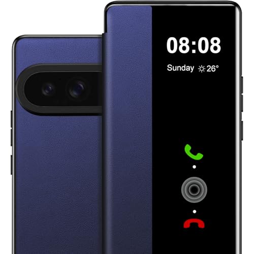 Étui à rabat Google Pixel 9 et 9 Pro en cuir bleu avec clapet transparent PC