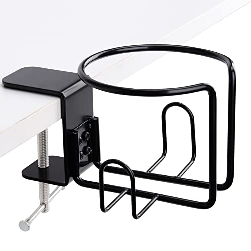 LEKUSHA Large Desk Cup Holder, Clip On Table Cup Holder, Anti-Spill Drink Holder for Lawn Chair, Horizontal or Vertical Mount, Pack of 2, Black by LEKUSHA - Used condition - US$18.45