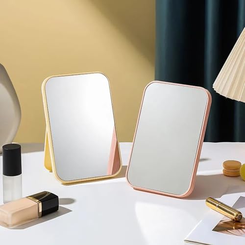 Image of Hand Mirror | Glass Rectangle Cosmetic Standing Mirror for Makeup, Portable for Travel, Camping, Home (Cream - Pack of 1, Rectangular, Floor Mount, Framed)