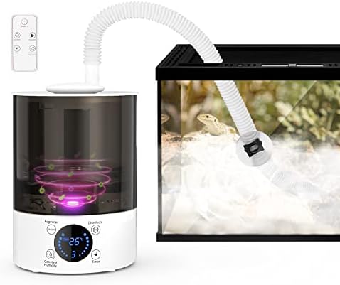 Reptile Fogger with U-V Light, Top Fill Reptile Humidifiers with Hose, 2.8L Capacity Fogger for Terrarium, Perfect Fogger for Reptiles, Amphibians, Herps Plants, Paludarium and Vivarium