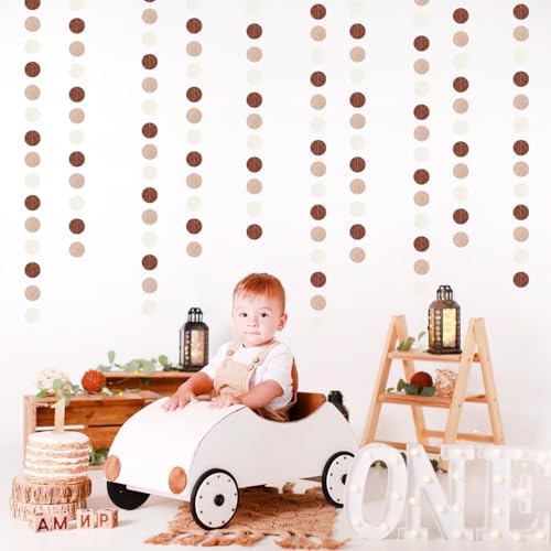 Image of Boho Brown Champagne-Gold Party-Decorations Streamers-Garland - 52ft Fall Rustic Birthday Hanging Paper Banner,Autumn Baby Bridal Showe Neutral Wedding Bachelorette Decor Hugfond