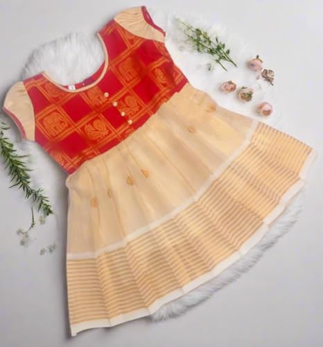 LOTUS ETHNIC Baby Girl's Kerala Tissue Cotton Frock Pattu Pavadai LEHENGA CHOLI Chaniya Choli (0-5 Years)