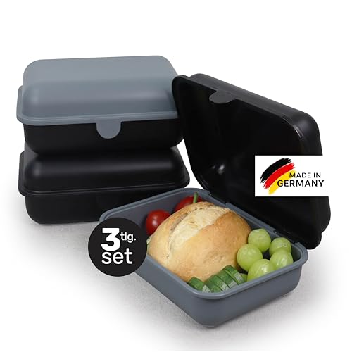 Blade Brotdose Kinder und Erwachsene Lunchbox Snackbox Meal Prep Box Frischhaltedose mit Deckel für Schule und Büro Vesperbox Brotbox 3er-Set mit je ca. 1200 ml Volumen – gesamt 3600 ml. (Schwarz)