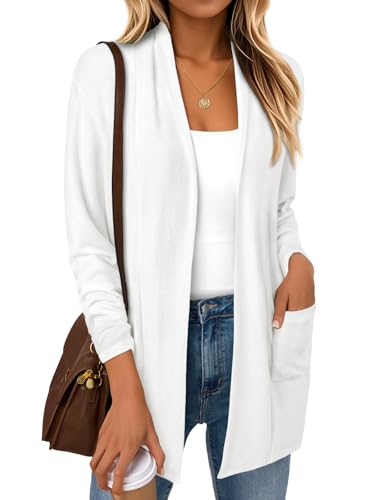 LILLUSORY Cardigan Sweaters for Women Lightweight Open Front Cardigans Casual Loose 2026 Spring Outfits with Pockets White L