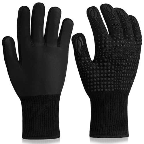 FITFETS Grillhandschuhe (Hitzebeständig), Ofenhandschuhe, rutschfeste Silikon - Feuerfeste Handschuhe, BBQ Handschuhe, Küchenkochhandschuhe 1