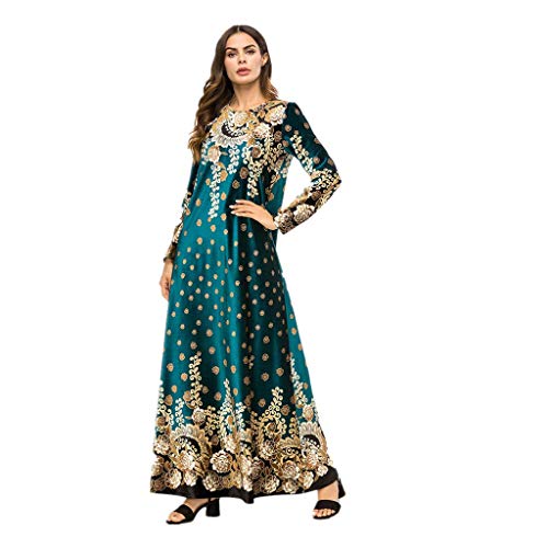 perfectCOCO Womens Long Maxi Dress Kaftan Boho Print Cotton Flowy Casual Abaya Ball Gown Prom Dresses (XL, Green-e)
