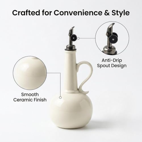 Botella dispensadora de aceite antigoteo de cerámica beige para una cocina limpia 4