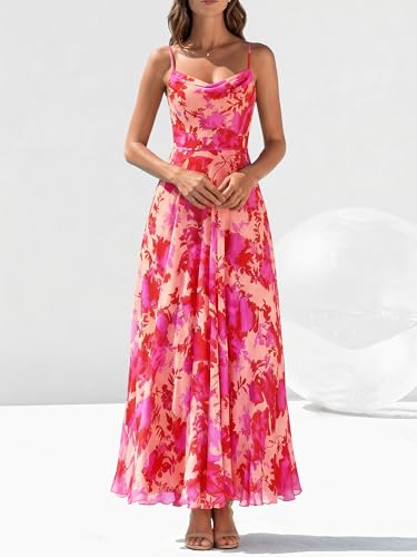 Image of BTFBM Women Summer Maxi Dresses Elegant Wedding Guest Dress | Cowl Neck,Spaghetti Strap,Mesh,Floral,A-Line,Flowy,Party,Cocktail,Homecoming,Graduation,Sundress,Prom,Beach Long Dresses