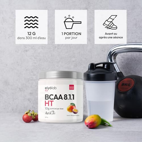 BCAA 8.1.1 | Acides Aminés en Poudre | 8g de Leucine + 1g de Citrulline & AstraGin® | Construction et Récupération Musculaire | Efficace Contre l’Acide Lactique | Mangue Passion 250g | Eiyolab – Image 5