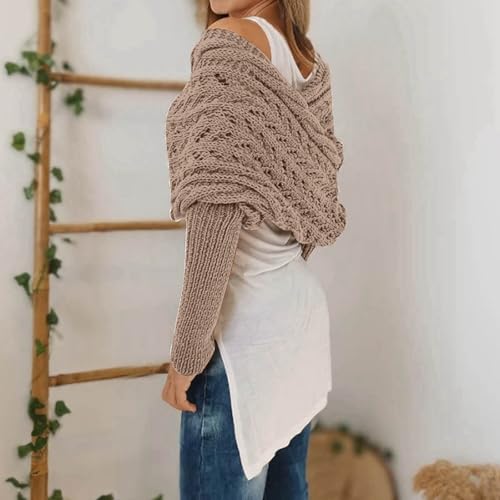 Knitted Scarf with Sleeves for Women,Multifunctional Cable Knit Wrap,Crochet Scarf Shawl Shrug for Women Sweater Scarf2