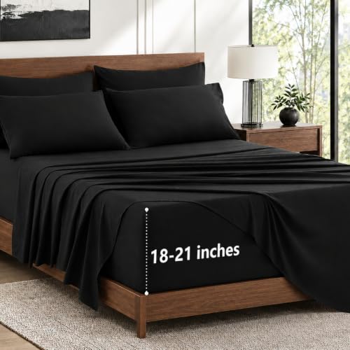 Image of CozyLux 6-Piece Queen Sheet Set, Fits 18-21 Inch Mattresses, Oeko-TEX