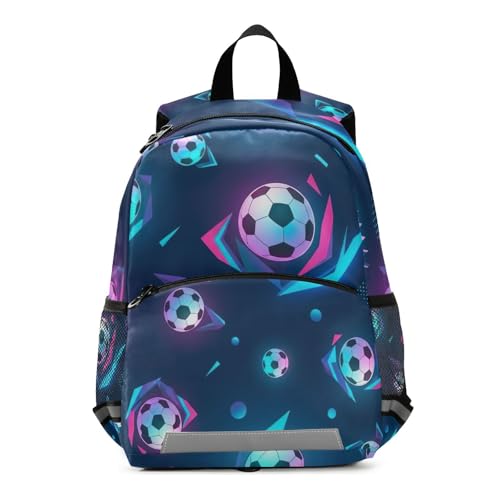 Soccer Balls Neon Blue Toddler Girl Backpack with Leash Kids School Backpacks Small Travel Backpack