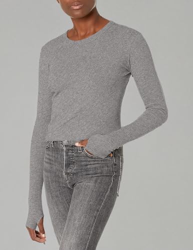 Image of Enza Costa Women's Cashmere Blend Cuffed Crew Top with Thumbholes