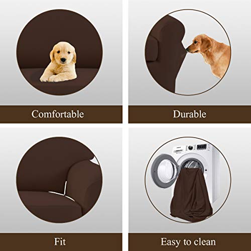 Image of Easy-Going 4 Pieces Microfiber Stretch Recliner Slipcover - Spandex Soft Fitted Sofa Couch Cover, Washable Furniture Protector with Elastic Bottom for Kids,Pet (Recliner,Coffee)