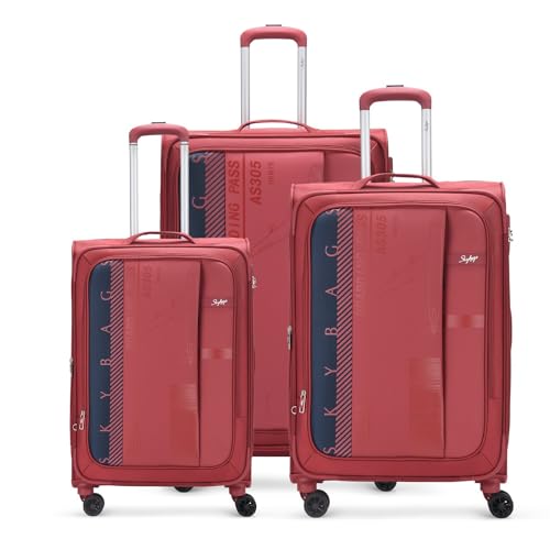 Image of Skybags Polyester Hybrid Double Spinner Suitcase Airway PRO 8W EXP STR 59+71+81 RED, Small,Large,Large, 81 Cm