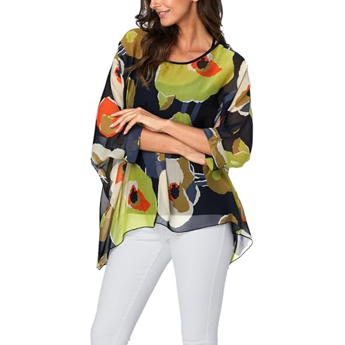 FINIZO Plus Size Floral Chiffon Tunics Blouses for Women Batwing Summer Boho Shirts Beach Cover ups2