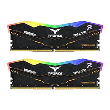 TEAMGROUP T-Force Delta TUF Gaming Alliance RGB DDR5 Ram 32GB (2x16GB) 6400MHz PC5-51200 CL40 Intel XMP 3.0 & AMD Expo Módulo de memória de desktop compatível Ram Preto FF5D532G6400HC40BDC01