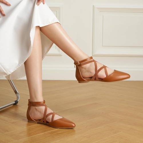 Trary Flats for Women, Mary Jane Shoes Women Ballet Flats with Elastic Ankle Straps, Comfortable Pointed Toe Dress Shoes for Office or Casual Wear2