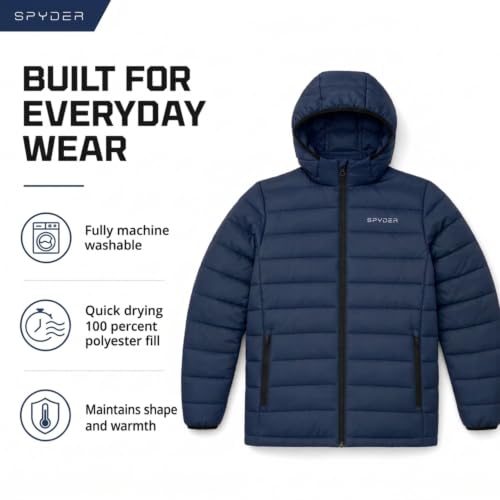 Image of Spyder Puffer Jacket Men - Packable Lightweight Quilted Hooded Winter Coat