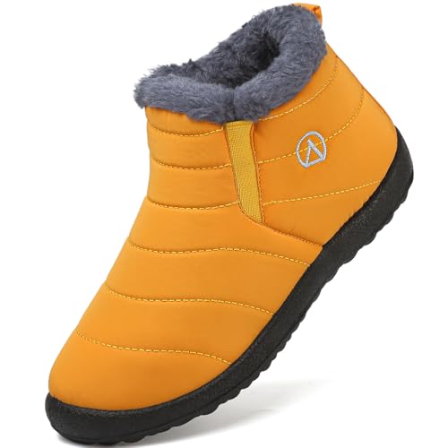 LAZAZAFI Botas de Nieve para Niñas y Niños Invierno Calentar Forrada Impermeables Exterior Antideslizante Planas Casual Caminar Amarillo 34 EU