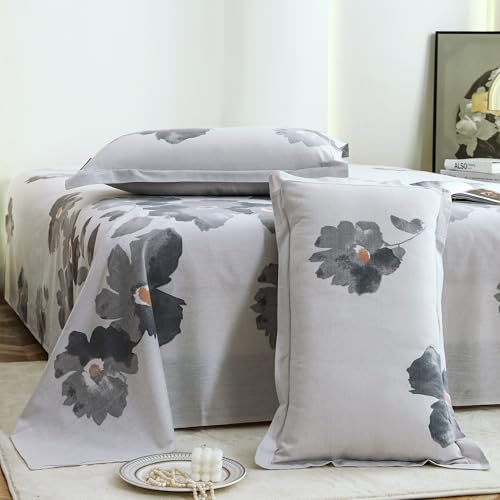 Image of Story@Home Bedsheet for Double Bed Cotton 190 TC with 2 Pillow Covers, White & Grey, Floral, 225 cm X 250 cm | Perfect for Home Decor
